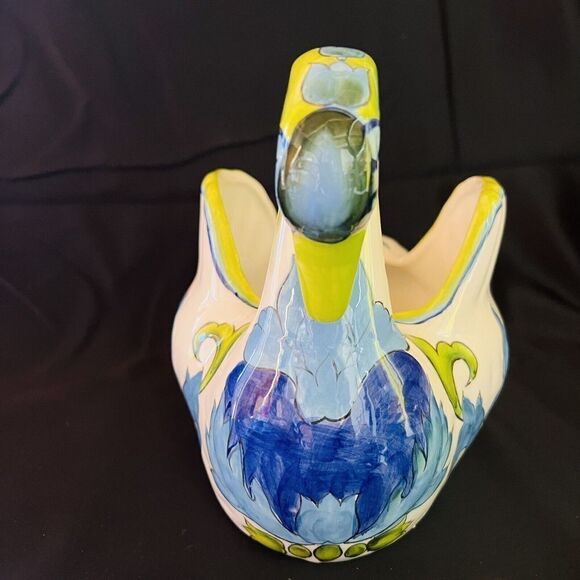 Vintage Planter White Green Ceramic Swan Figurine Figural Flower Pot Floral - Picture 5 of 9